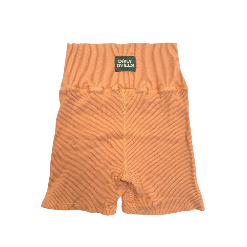 Daily Drills Womens Orange Ribbed High‎ Waist Biker Shorts size Large